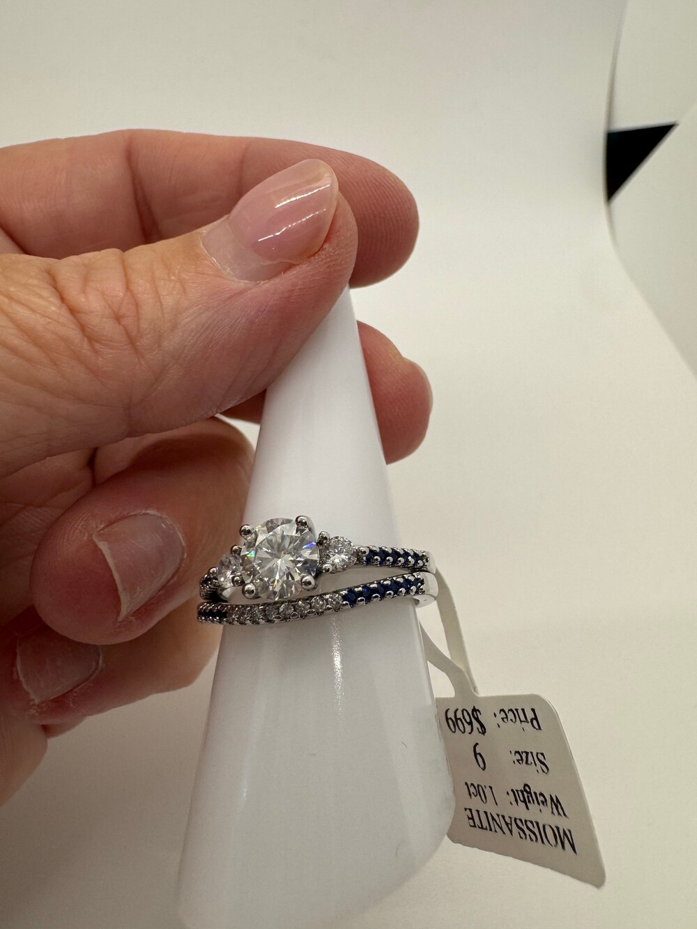 Ring Set Size 9 Clear and Blue Stones Silver Tone